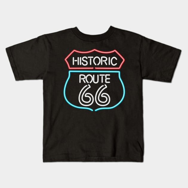 Historic Route 66 Vintage Retro Style Neon Sign Kids T-Shirt by Xeire